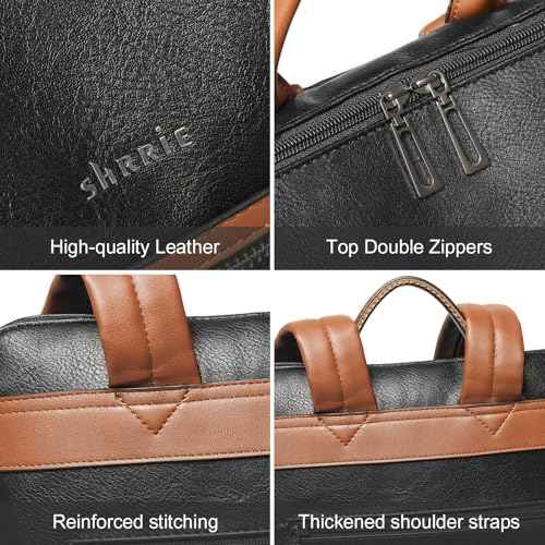 Shrrie 15.6 inch Laptop Backpack for Women,Large Leather Purse,Travel Backpacks Carry on,Water Resistant Casual Laptop Backpacks,College Backpack,Work Backpack for Women,Two-toned Deep Gray