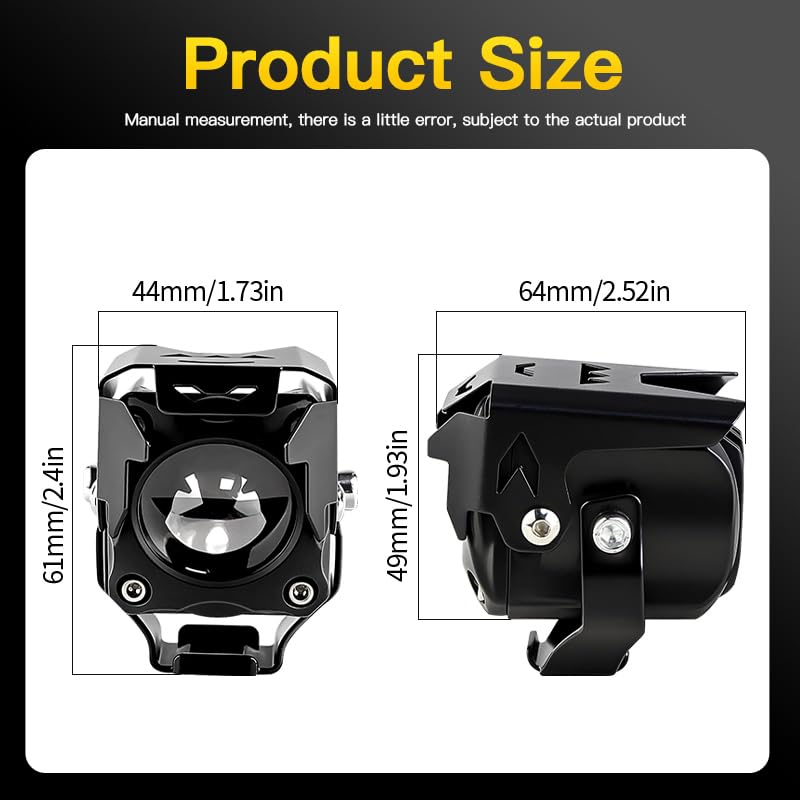 APMAT Motorcycle Lights LED Auxiliary Spotlights Driving Fog Light, with Mount Brackets 7 Modes White/Amber Dual Color Strobe Switchback for Motorcycle Electric Bike, 2PCS