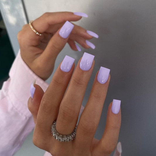 KQueenest Light Purple Square Press on Nails Short, Gel Glue on Nails Press on, Soft Short Fake Nails Set, Pure Stick on Nails for Women, Lilac Acrylic Nails Set for Daily Manicure, 24 Pcs