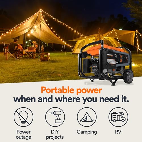 Generac 4,500 Starting Watt Portable Gas Generator - Home Backup or RV Ready - Heavy Duty Frame - Quiet, Long Runtime, Emergency Power- 49-State Compliant