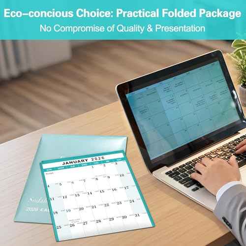 24" x 36" 2026 Wall Calendar, Folded Wet & Dry Erase Wall Calendar 12 Month, Annual Yearly Planner Yearly Laminated Calendar 2026 Horizontal/Vertical, with Julian Dates