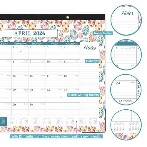 2026 Desk Calendar - Large Desk Calendar 2026, 22" x 17", Jan. 2026 - Dec. 2026, 12 Months Planning, Large Ruled Blocks, Tear Off Design, 2 Corner Protectors & 2 Hanging Hooks