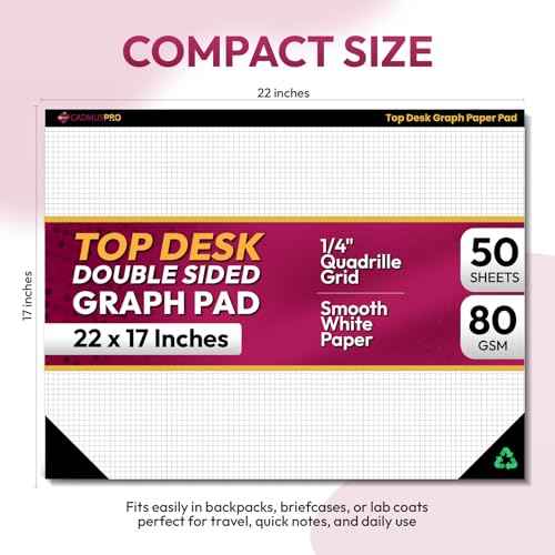Top Desk Graph Paper Pad 22x17 Inch, 50 Sheets, Double-Sided, 80 GSM Large Quadrille Grid Paper for Drafting, Design, Art & Illustration, Architecture and Academic Use - 2 Packs
