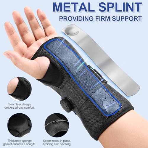 NEENCA Carpal Tunnel Wrist Brace for Night Support,Knob Adjustable Hand Brace for Tendonitis,Arthritis Pain，Sprain,Wrist Splint Support with Sleeves for Women&Men. (Right Hand, Medium)