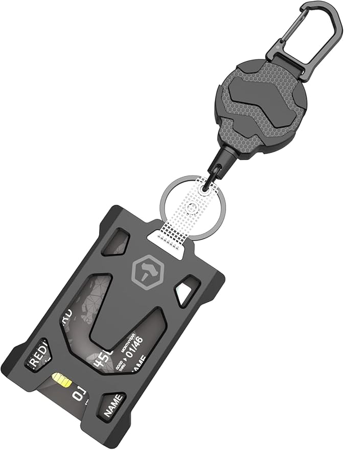 Retractable Keychain Badge Holder with Belt Clip,OR Heavy Duty Carabiner ID Badge Clip Reel, 31.5â Steel Retractable Cord, 10 oz Reboundï¼Black-1 Pack (with 1 Badge Holder)