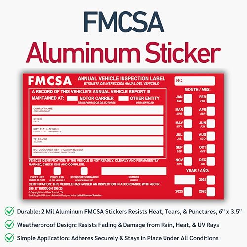 50 Pack 3-Ply Carbonless Annual Vehicle Inspection Report Forms with FMCSA Red Aluminum Adhesive Labels, DOT Inspection Forms and Stickers, Shrink-Wrapped, 8.5" x 11.75" - Made in USA