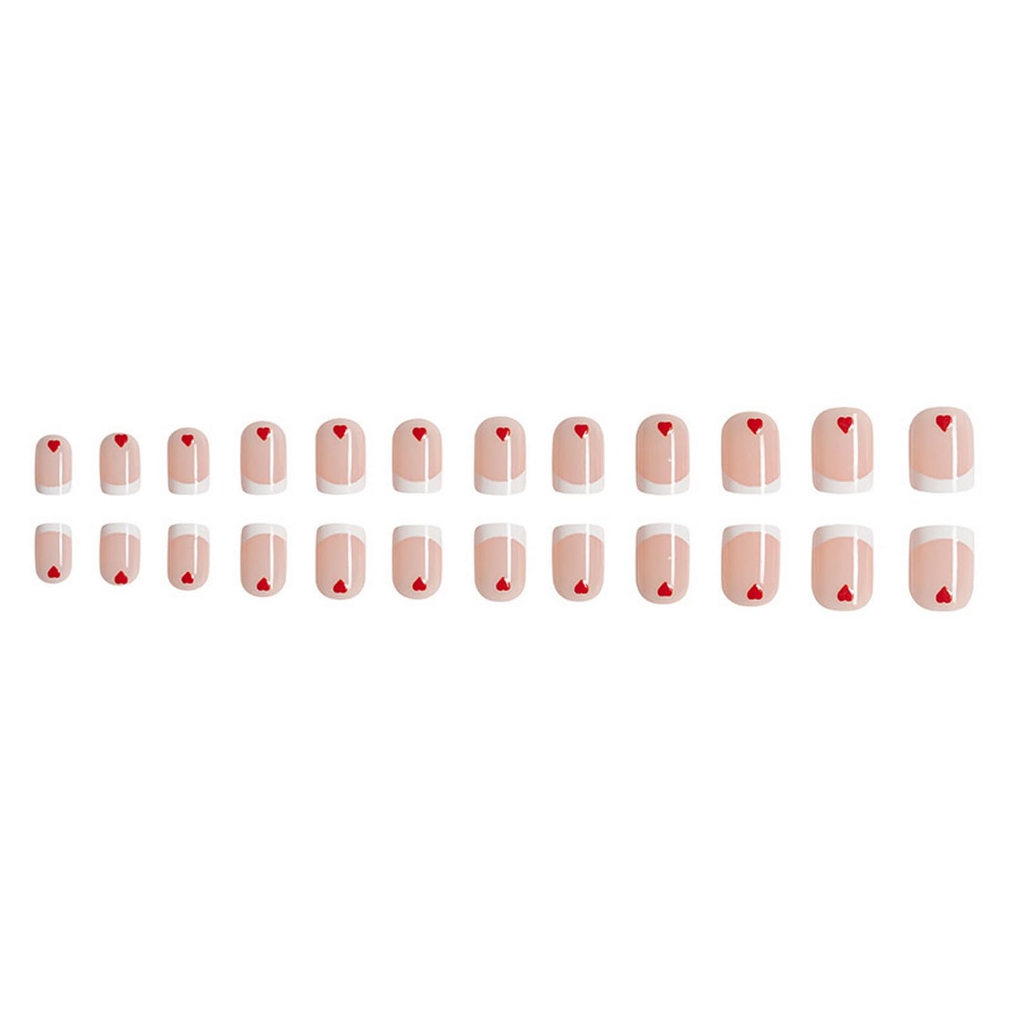 Valentine's Day Press on Nails Short Square Fake Nails White French Tip False Nails Red Hearts Designs Stick on Nails Full Cover Glossy Nude Glue on Nails for Women Holiday Nail Decorations 24pcs