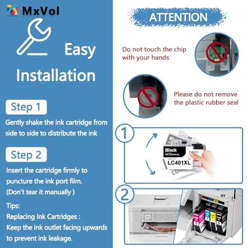 MxVol LC401XL Compatible Ink Cartridges Replacement for Brother LC-401XL LC401 LC-401 High Yield for MFC-J1010DW MFC-J1170DW MFC-J1800DW MFC-J1012DW Printer Ink (Black Cyan Magenta Yellow, 4-Pack)