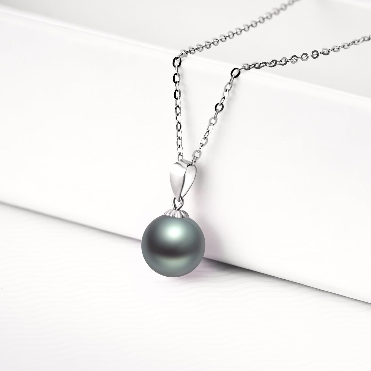 18k White Gold Dyed Black Pearl Earrings and 14k Necklace Set, Jewelry for Her