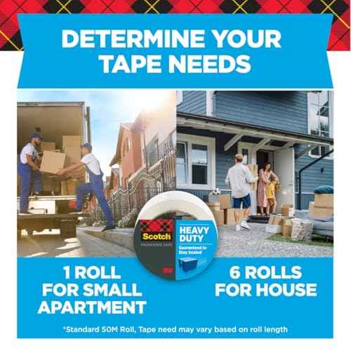 Scotch Heavy Duty Shipping Packing Tape, Clear, Holiday Shipping Supplies, 1.88 in. x 22.2 yd., 6 Tape Rolls with 1 Dispenser