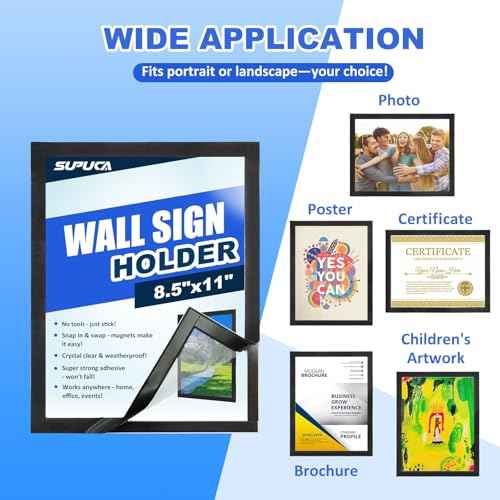 Magnetic Sign Holder & Picture Frame 8.5 x 11 - Self-Adhesive Magnetic Frames with Strong Magnet Border, Clear PVC Document/Poster/Paper Wall Mount Holder for Home Office Store, 6 Pack