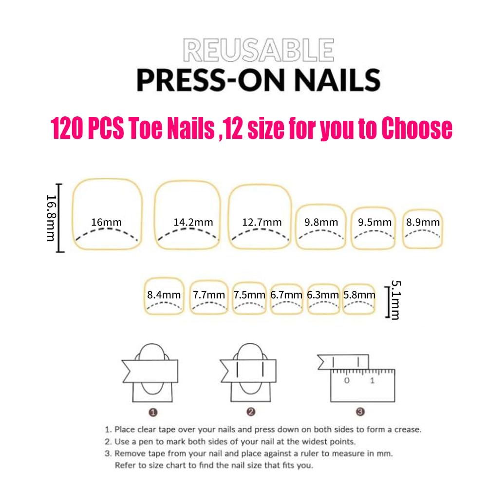 SWRITATSK Toe Nail Tips,French Press On Toenails For Women,120Pcs Press On Nails,Square Toe Nail Press Ons Toe Nails,12 Size French Nude Wearable Full Cover Fake Toenails,False Nails Gel Toe Nails