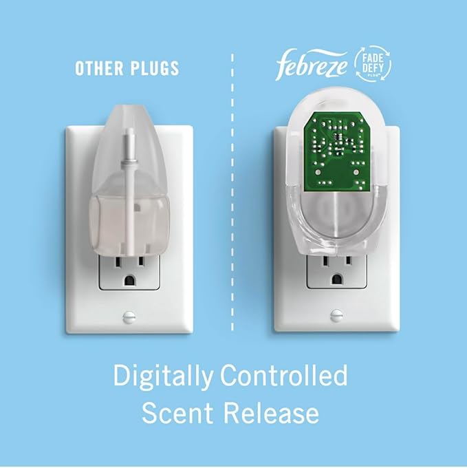 Febreze Plug in Air Fresheners, Mediterranean Lavender, + April Downy, Odor Eliminator for Strong Odors 5 Oil Refills
