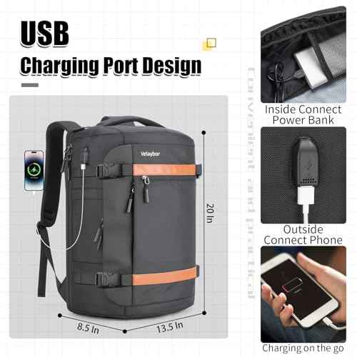 42L Travel Backpack with 4 Packing Cubes, TSA Friendly Flight Approved Carry-On Bag with USB Charging Port, Water-Resistant Weekender Business Backpack for Men Women, Fits 17.3" Laptop(Black)