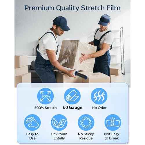 FugaCity Stretch Wrap Film-15 in 1000 FT 60 Gauge Shrink Wrap for Furniture Wrapping Shipping, Moving Supplies Clear Plastic Wrap, Heavy Duty Industrial Strength,500% Stretch(4 Roll with Handles)