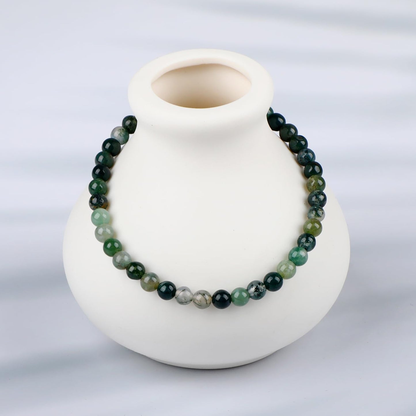 LPBeads Handmade Natural Gemstone Stretch Elastic 4mm Moss Agate Bracelet Healing Crystal Round Stone Beads Jewelry Gifts for Women Men
