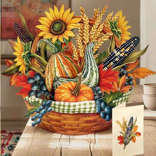 Freshcut Paper Pop Up Cards, Golden Harvest, 12 Inch Life Sized Forever Flower Bouquet 3D Popup Greeting Card, Birthday Cards, Thank You Card, Blank Notecard & Envelope