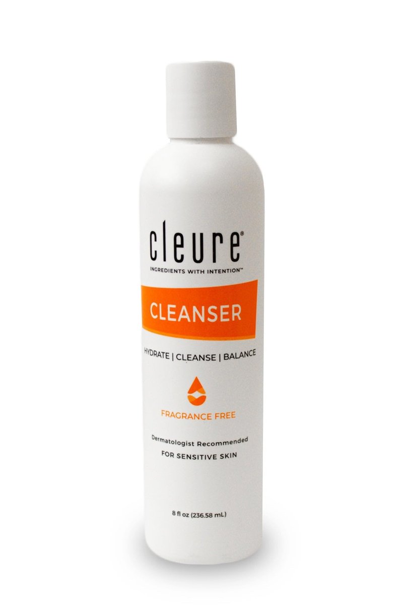 Cleure Gentle Face Cleanser for Dry Sensitive Skin - Hydrating Daily Lotion Cleanser, Non-Greasy, pH Balanced w/Shea Butter & Sodium Hyaluronate, Fragrance Free (8 oz, 1 Pack)