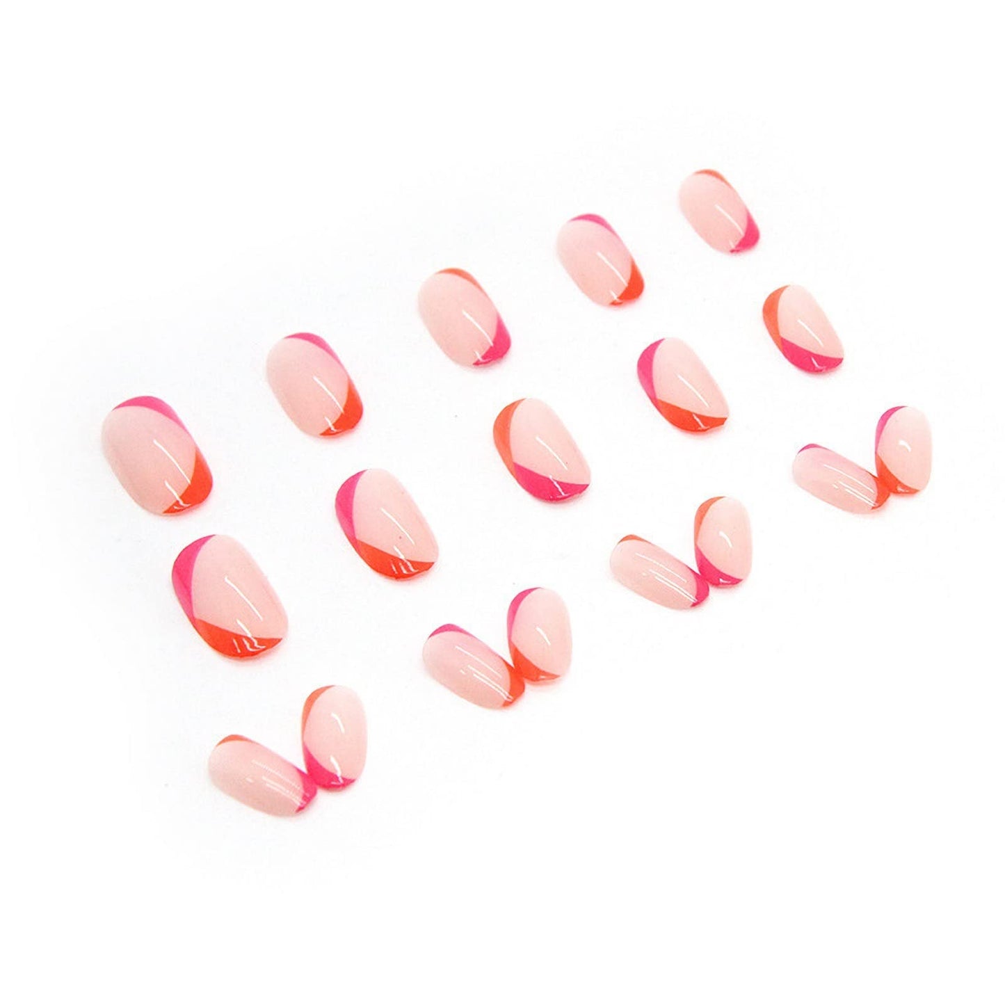 IMSOHOT Oval Press on Nails Short French Fake Nails Glossy Nude Ombre False Nails with Designs Pink Round Full Cover Acrylic Nails for Women 24Pcs
