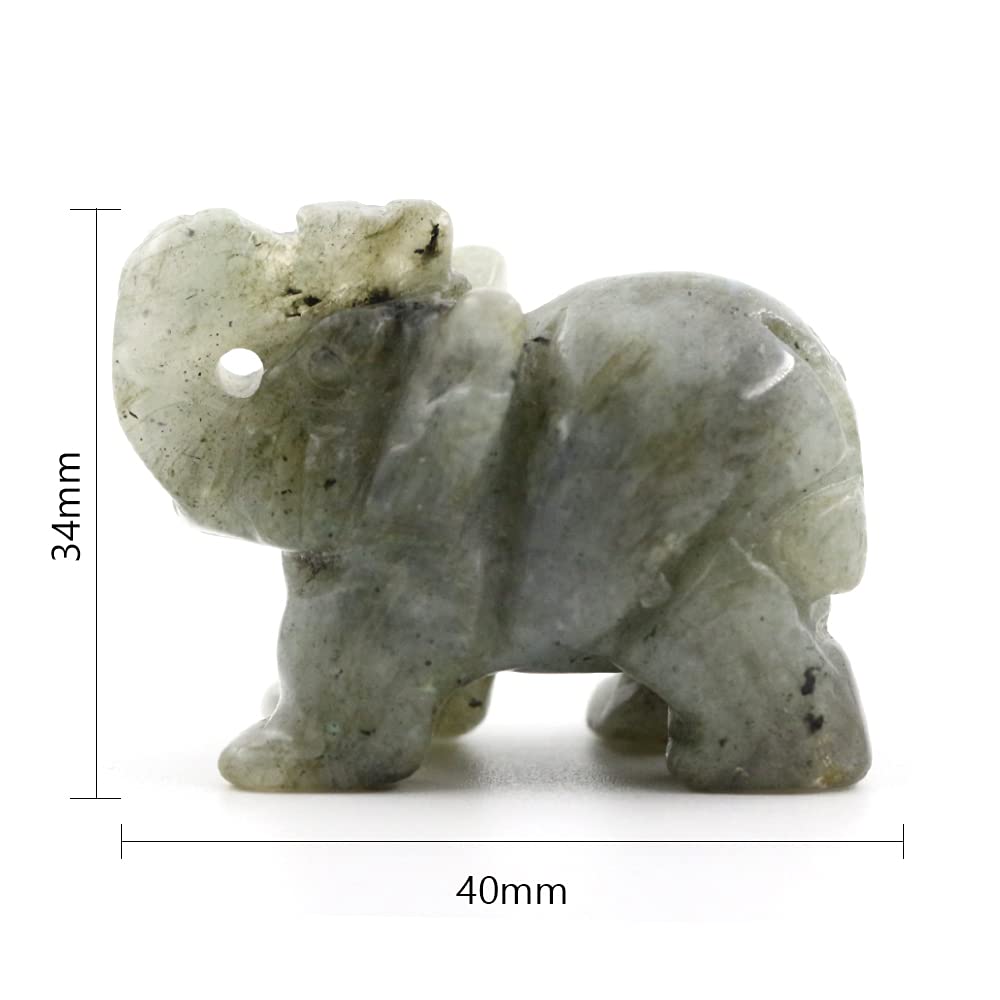 Ouubuuy Labradorite Crystal Elephant Pocket Guardian Figurine Elephant Statue 1.5 inch for Healing Reiki Spiritual Gift Cute Meditation Office Room Desk Decor