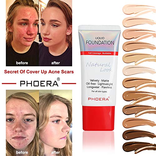 AQUAPURITY PHOERA Full Coverage Foundation New Formula Waterproof Long Lasting Oil Free Velvet Matte Liquid Foundation for Oily Skin Flawless Makeup Base Cream Concealer (108 Tan)