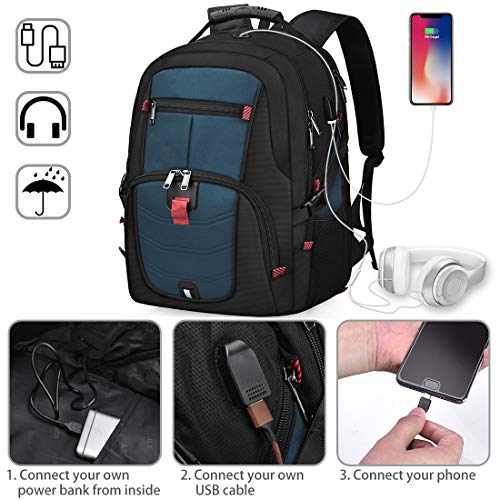 NUBILY Laptop Backpack 18.4 Inch Waterproof Extra Large TSA Travel Backpack Anti Theft College Business Mens Backpacks with USB Charging Port 17.3 Gaming Computer Backpack for Women Men Blue