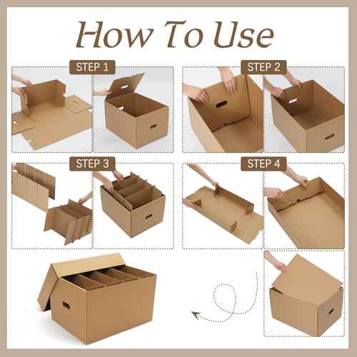 2 Pack Large Dish Packing Boxes for Moving with Divider 20 x 15 x 12 Inch Kitchen Moving Boxes with Reinforced Handle Lid Packing Supplies for Dishes and Glassware