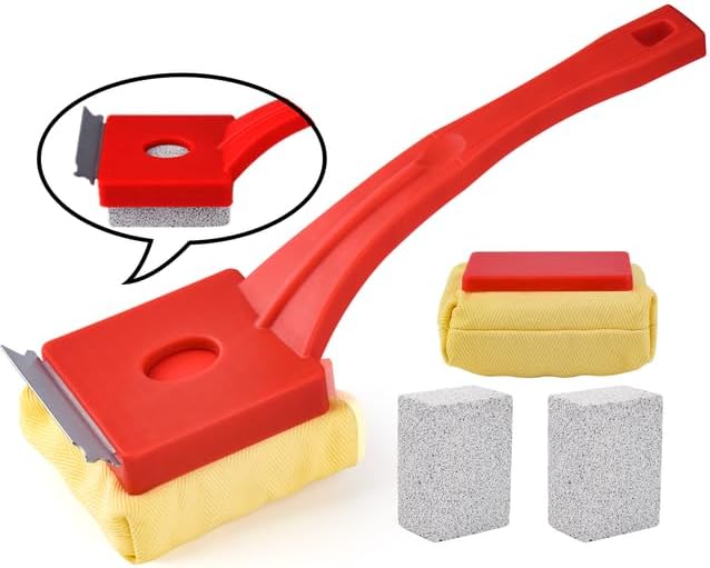 Grill Brush Bristle-Free â Steam Cleaning & Pumice BBQ Grill Cleaner with Replaceable Head â Includes 2 Cleaning Stones + 1 Extra Brush Head â Heavy-Duty Barbecue Scraper,Red