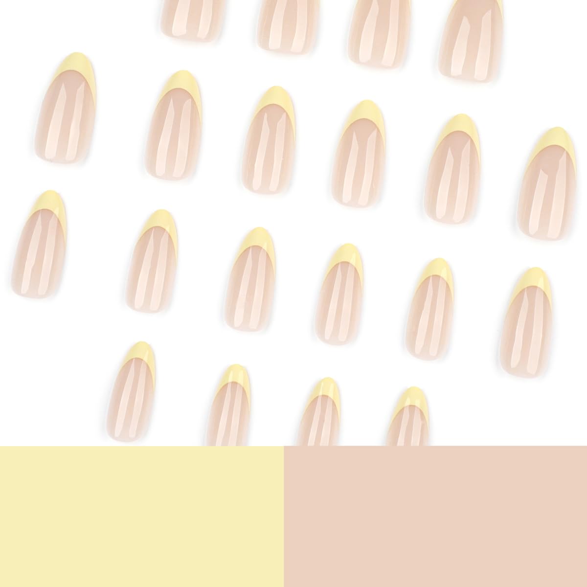 Yellow French Tip Press on Nails Medium Almond,French Nails Press ons with Design Full Cover Glue on Nail Stick on Nails for Women Manicure,Reusable | Artificial | Nail Sticky Tab | Easy Apply | 24Pcs