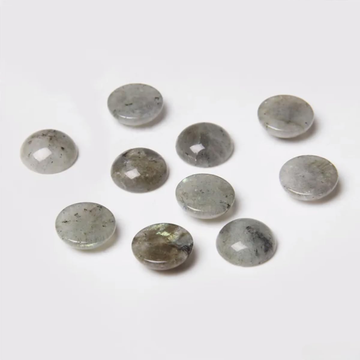20pcs 12mm Natural Stone No Hole White Labradorite Semicircle Smooth Cabochons Beads Healing Chakra Crystal Stone Bead for Jewelry Making Rings Earrings Necklace Bracelet DIY Crafts