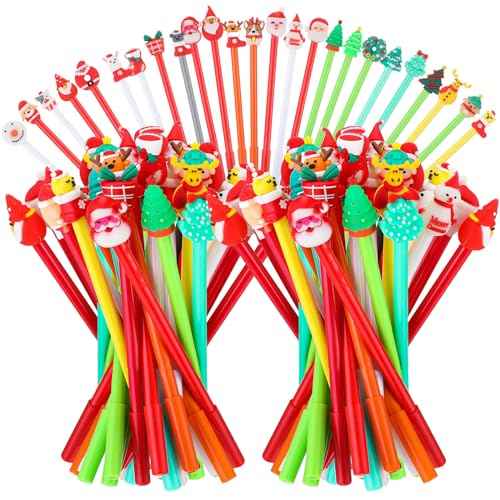 Fulmoon 200 Pcs Christmas Gel Ink Pens Cartoon Novelty Christmas Rollerball Pens Bulk Fun Snowman Christmas Tree Elk Santa Claus Xmas Party Favor for Adults Office, 25 Styles