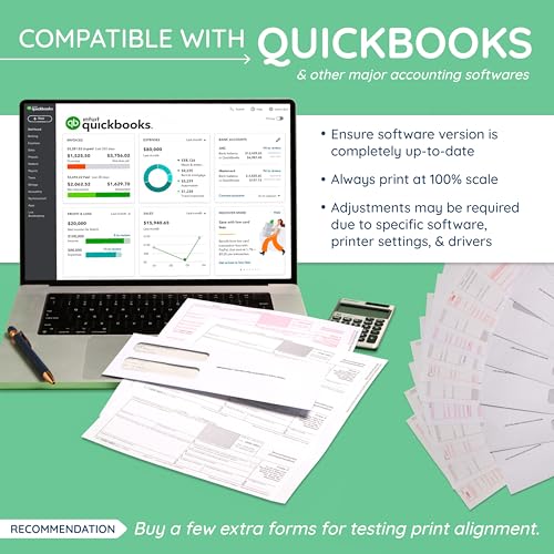 Blank 2025 W2 4-Up Box Format, 500-pack, 500 Employee Forms, Designed for QuickBooks and Accounting Software, Ideal for E-Filing, Works with Laser or Inkjet Printers, 500 Four Part Forms
