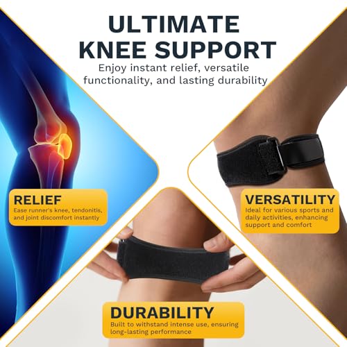Patellar Tendon Support Strap, Adjustable Knee Support Strap Patella Band for Tendonitis, Sports, Workouts & Daily Knee Pain Relief for Men Women, Standard Fit (Fits Most) M/L, 2 Pack