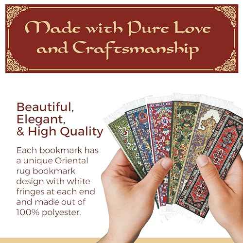 Oriental Carpet Woven Fabric Bookmark - 12 Bookmark Design Collection - Beautiful, Elegant, Cloth Bookmarks! & Stocking Stuffers for Men, Women, Teachers & Librarians!