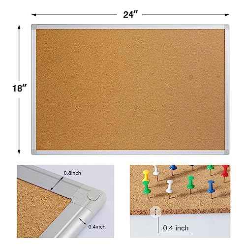 Board2by 2-Pack Cork Board Bulletin Board 24 x 18, Silver Aluminium Framed Corkboard, Office Board for Wall Cork, Large Wall Mounted Notice Pin Board for Home, Office and School