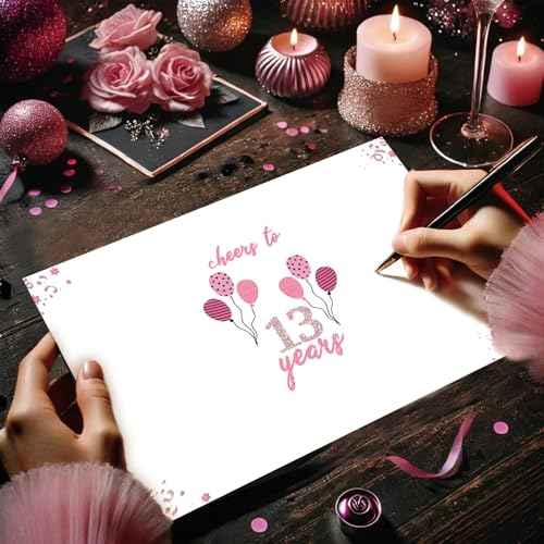 13th Birthday Card Gifts for Daughter, Niece, Granddaughter, 13th Birthday Decorations for Girls, Large Birthday Card for 13 Year Old, Funny Back in 2012 Birthday Card, Rose Pink Gold