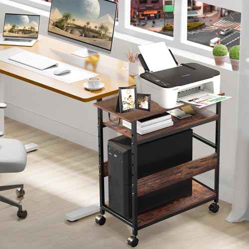 TooCust Computer Tower Stand Under Desk, Computer Tower and Printer Stand, 3-Tier PC Tower Floor Stand with Side Shelf, Printer Table for Home Office
