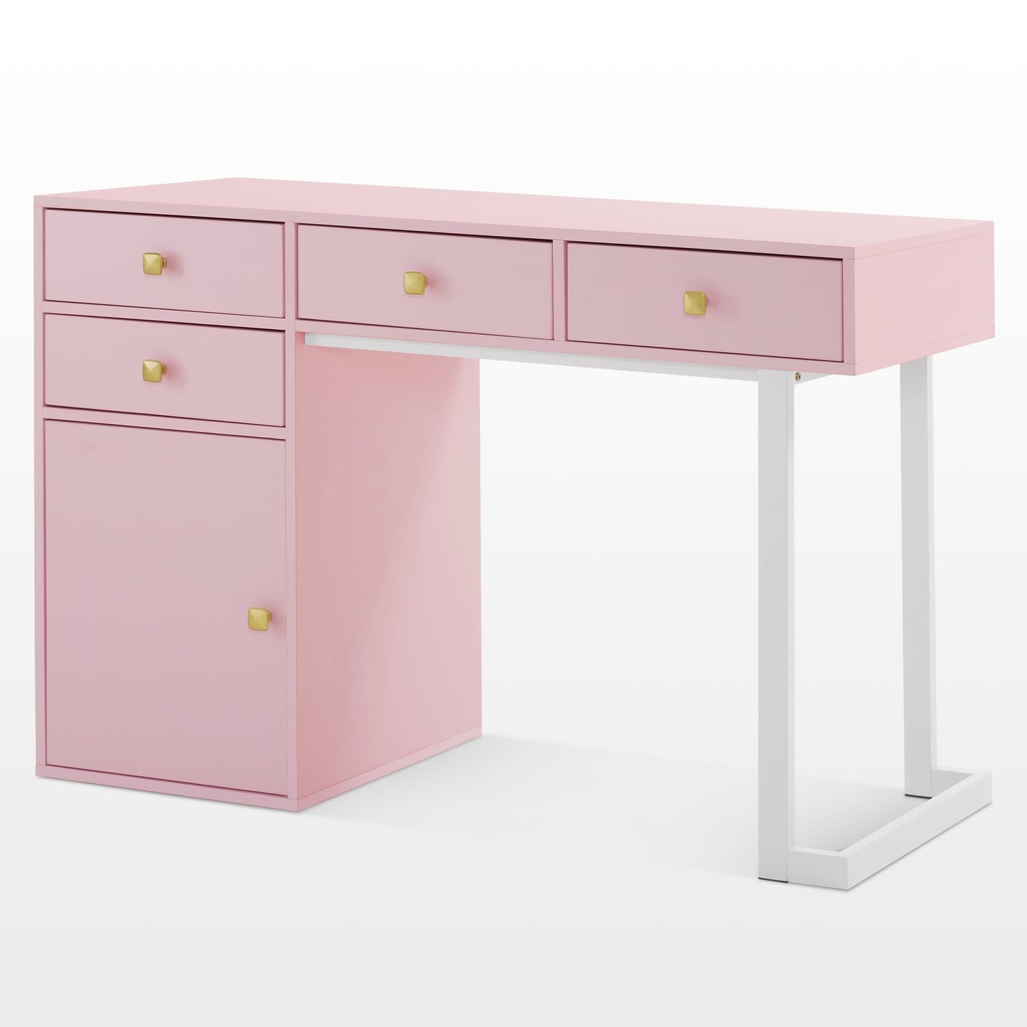 BarberPub Beauty Manicure Table with Storage Drawers, Nail Salon Desk for Nail Tech, Makeup Station with Round Handles, Beauty Equipment with Display Open Space 2990 (White&Pink)