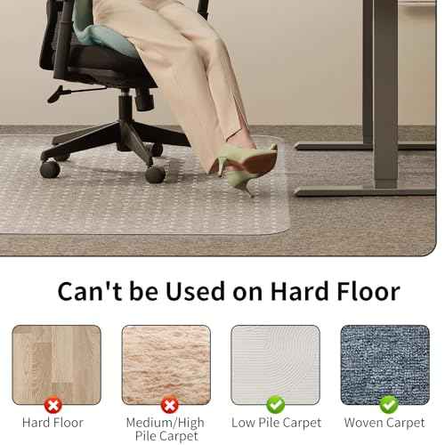 WASJOYE 36" x 55" Office Chair Mat for Carpet, Transparent Chair Mat with Non-Slip Rivets for Computer Chair and Office Chair