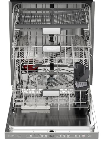 SHARP SDW6767HS Smart Dishwasher Works with Alexa. Includes LED Interior lights, Stainless Steel interior, Heated Dry with Fan Assist, Wash Zone cleans half load on either rack, Adjustable Third Rack