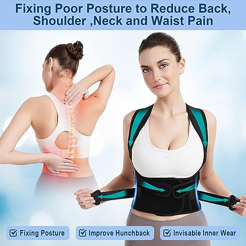 Back Brace Posture Corrector for Women and Men, Upgraded Adjustable Back Support for Upper and Lower Back Pain Relief, Shoulder Straightener for Scoliosis, Hunchback, Thoracic,Waistline-L(37.4"-43.3")
