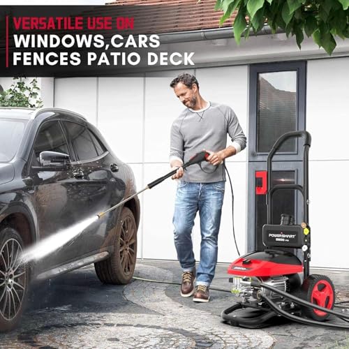 PowerSmart DB1002 2600 PSI Electric Pressure Washer with Induction Brushless Motor,3.0 GPM High Pressure Cleaner, 5 Nozzles, 8” Wheels, Detergent Tank, for Car, Patio, Fence, Driveway Cleaning