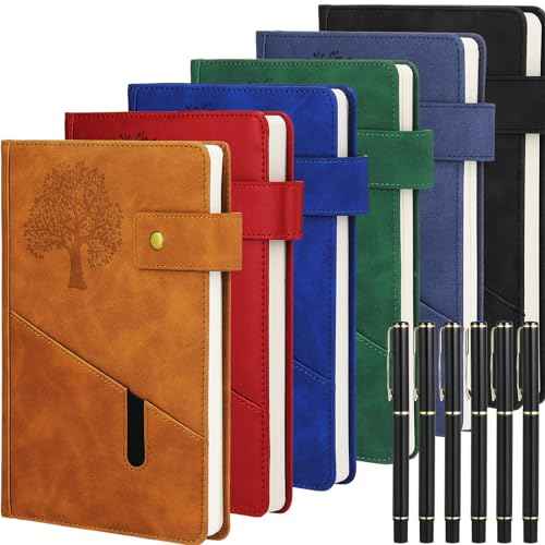 Cholemy 12 Pcs Christmas Leather Journal Gifts Sets for Women Men Employee Coworker Gifts 6 Pcs A5 Life Tree Hardcover Executive Writing Notebooks 6 Pen Teacher Office Business 200 Page(Retro Colors)