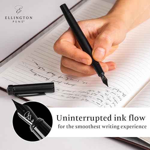 Ellington Pen Luxury Fountain Pen Set - Fountain Pens For Writing - Smooth Medium Nib - Includes Refillable Ink Converter, 3 Ink Cartridges, Gift Box - Calligraphy, Journaling, Sketching (The Stealth)