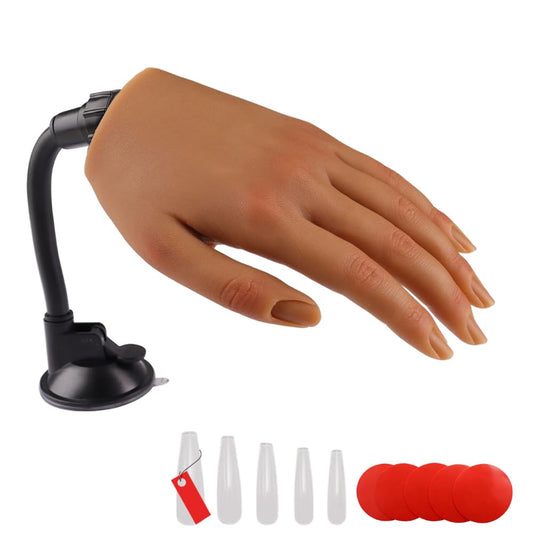 Practice Hand for Acrylic Nails with Stand Bracket, Silicone Fake Hands to Practice Fake Nails Mannequin Hand for Nails Practice and Nail Art Single Left Hand Color 4#