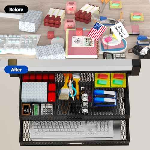 Under Desk Drawer Organizer No Drilling Under Desk Storage Drawer Organizer Metal Under Desk Slide Out Drawer Suitable for Home and Office(Large)