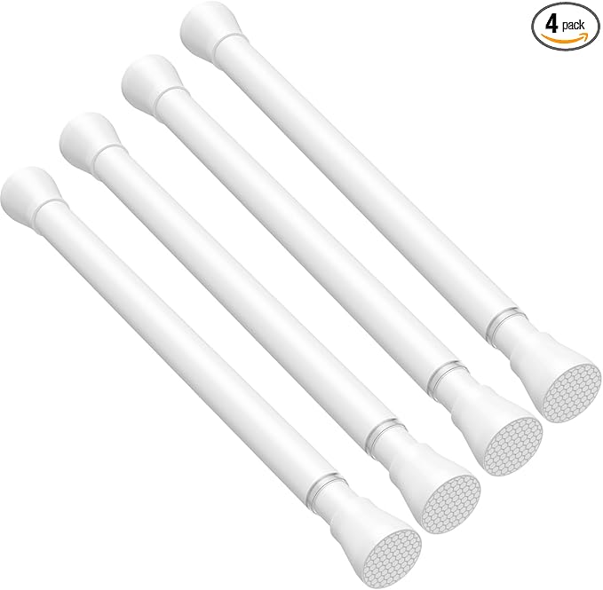 AIZESI 4PCS Tension Curtain Rod 16 to 26 Inch No Drilling Adjustable Spring Curtain Rod 7/8" Diameter Small Curtain Rod White Curtian Rods for Windows, Doorway, Closet, Kitchen, Cupboard, Bathroom