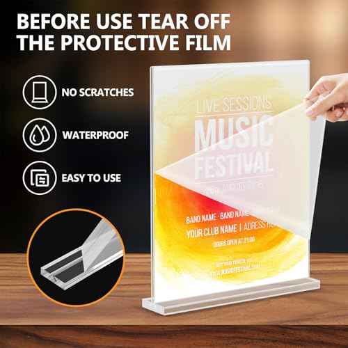 Acrylic Sign Holder 8.5 x 11, Double Sided Sign Holder Stand, Plastic 12 Pack Table Paper Stand, Vertical Menu Flyer Stand, T Shape Table Flyer Holder