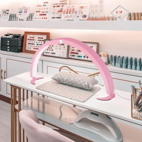Half Moon Light for Nail Desk, 29in Foldable Half Moon Table Lamp Nail Desk Lamp with Wire Controller & Remote, Bright Arch Nail Light with 7 Cool/Warm Tones & 10 Brightness