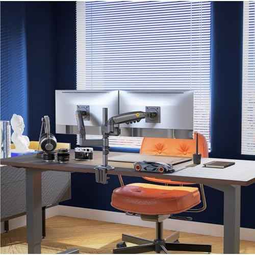 NB North Bayou Dual Monitor Desk Mount Stand Full Motion Swivel Computer Monitor Arm Fits 2 Screens up to 27'' with Load Capacity 4.4~19.8lbs for Each Monitor H180-G